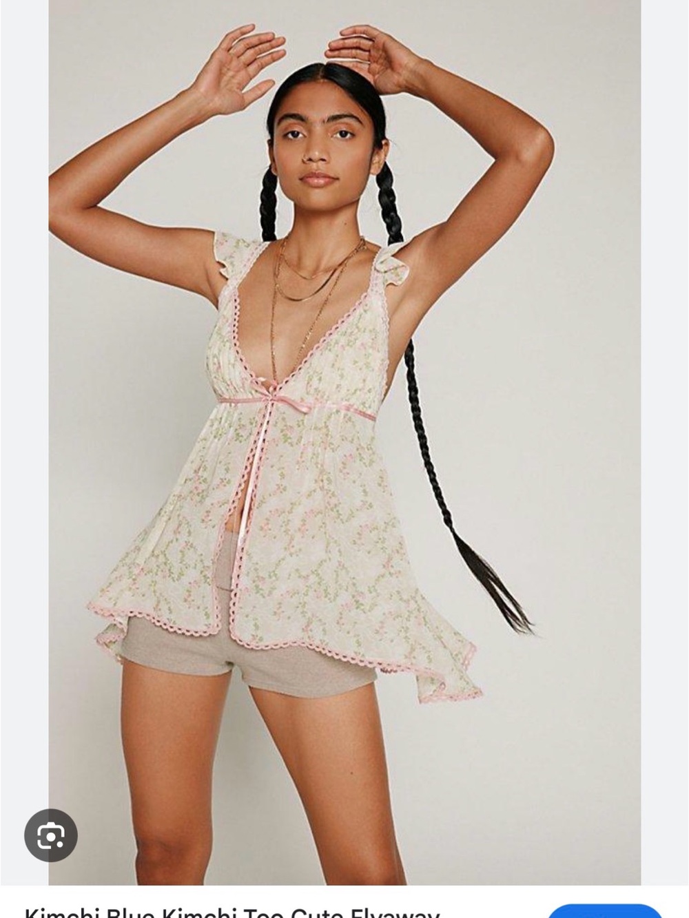Kimchi Blue Floral Lace-Trim Babydoll Top in Cream and Pink